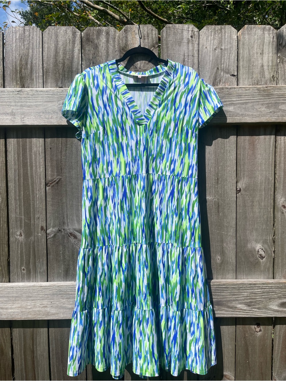 Jude Connally Blue & Green V-Neck Tiered Dress